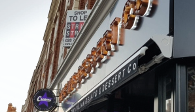 raditional fairground-style light bulb signage for a business exterior.